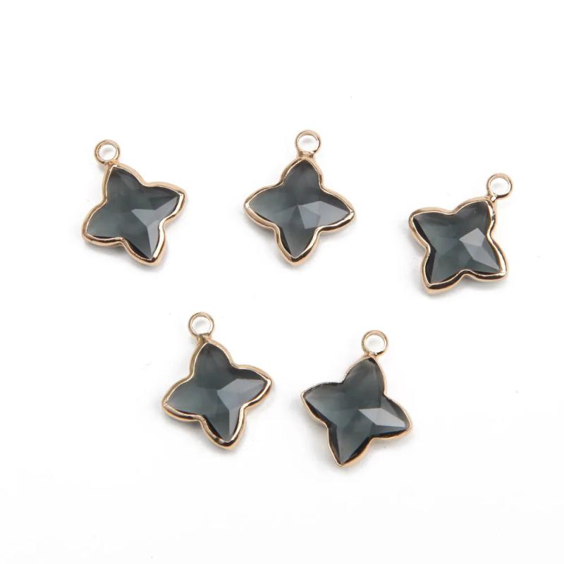 8PCS 14mm Glass Flower Pendant Charms for Jewelry Making DIY Brass Accessories