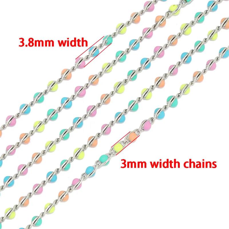 1M Colorful Enamel Beads Stainless Steel Necklaces Chains