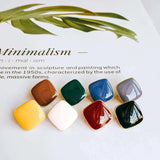 Enamel Square Alloy Stud Earring Components for DIY Jewelry 6pcs