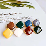 Enamel Square Alloy Stud Earring Components for DIY Jewelry 6pcs