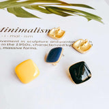 Enamel Square Alloy Stud Earring Components for DIY Jewelry 6pcs