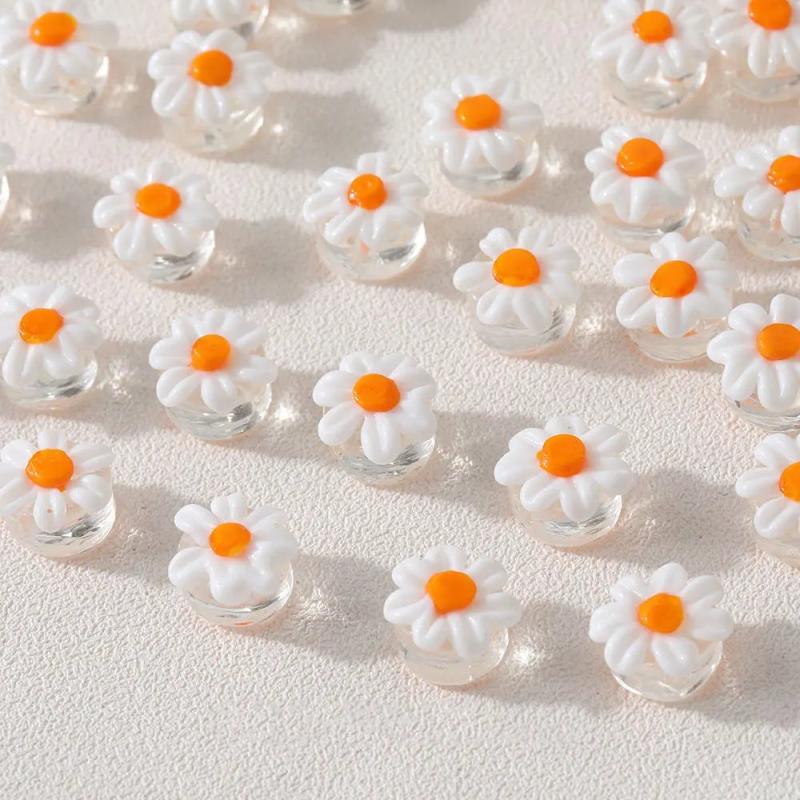 4PCS Daisy Flower Glass Beads Charms for DIY Jewelry Making