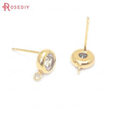 6PCS 7MM Brass Zircon Stud Earrings Pins Jewelry Making DIY Supplies
