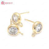 6PCS 7MM Brass Zircon Stud Earrings Pins Jewelry Making DIY Supplies