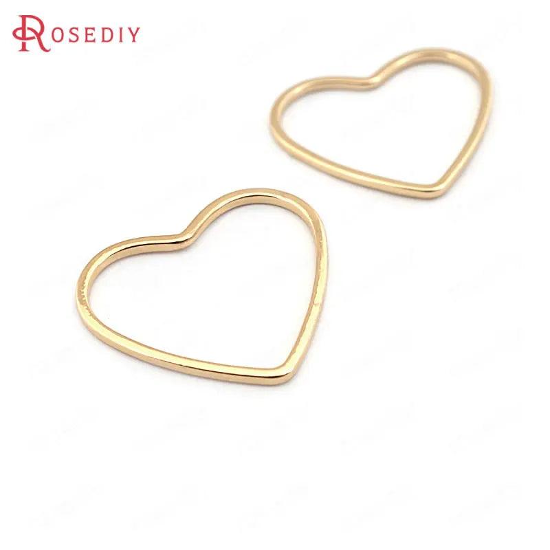 20PCS 21*18.5MM 24K Brass Heart Shape Closed Rings Connect Rings