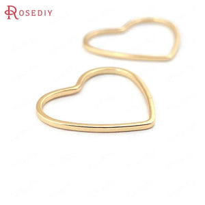 20PCS 21*18.5MM 24K Brass Heart Shape Closed Rings Connect Rings