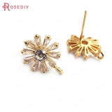 4PCS 12MM Brass Zircon Snowflake Stud Earrings DIY Jewelry Findings