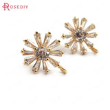 4PCS 12MM Brass Zircon Snowflake Stud Earrings DIY Jewelry Findings