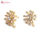 4PCS 12MM Brass Zircon Snowflake Stud Earrings DIY Jewelry Findings