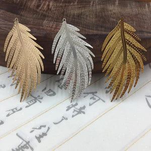 10 PCS Metal Copper Filigree Feather Pendant For Jewelry Making