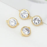 4PCS 5.5MM 14K Brass Round Connect Charms with Zircon