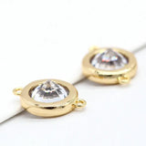 4PCS 5.5MM 14K Brass Round Connect Charms with Zircon