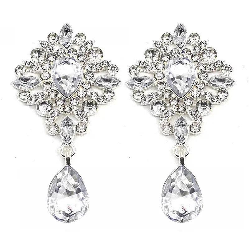 5pcs/Lot 35*68mm Rhinestone Flower Pendant Sewing Buttons Wedding