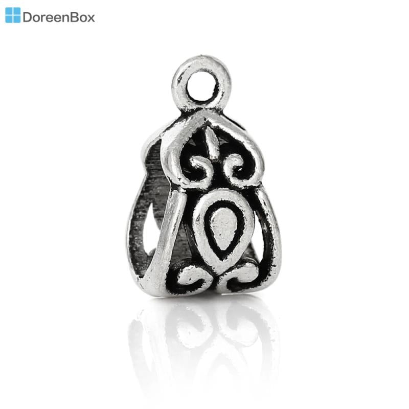 50 Pcs Silver Alloy Bails Beads 14x8mm DIY Jewelry Making Findings