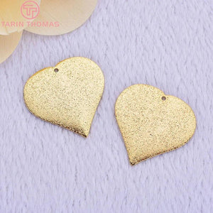 10PCS 23MM 24K Brass Heart Charms Pendants Jewelry Making Findings