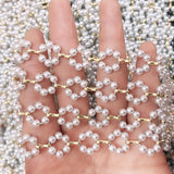 1M Pearl Beaded Chain Flower Bead Copper Necklace for DIY
