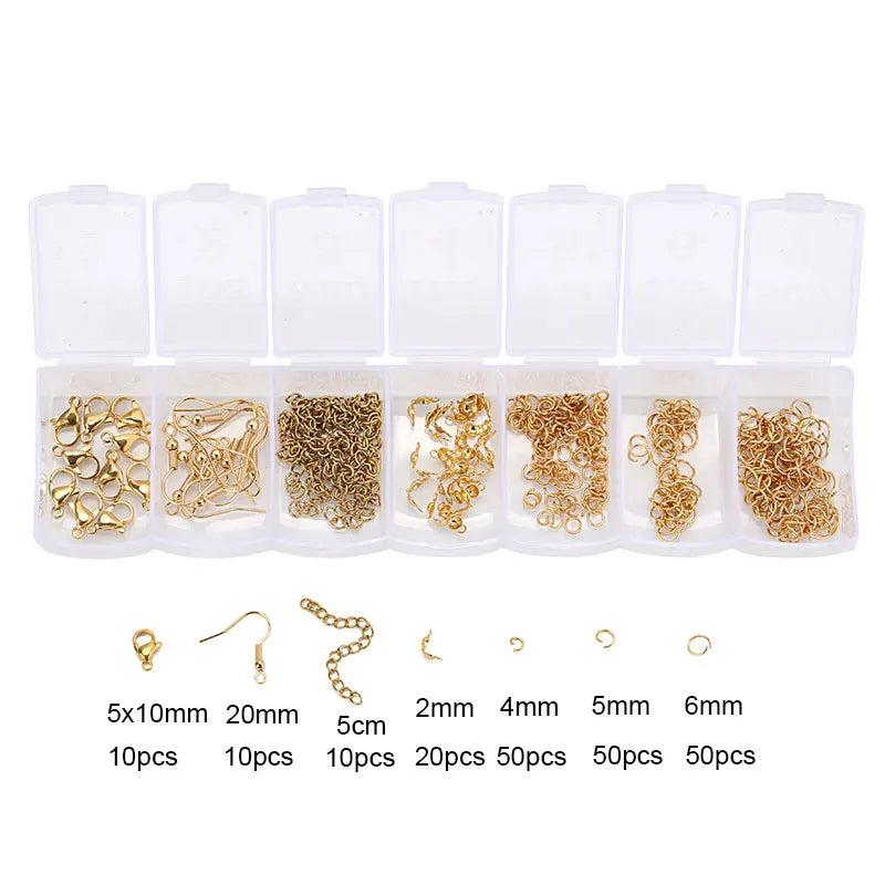 Stainless Steel Lobster Clasps Jump Rings Earring Hooks Extender Chain Set