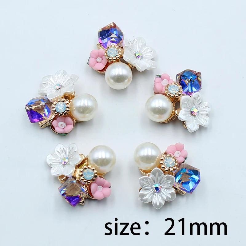 10pcs 21mm Flower Pearl Rhinestone Buckle for DIY Box Greeting Card