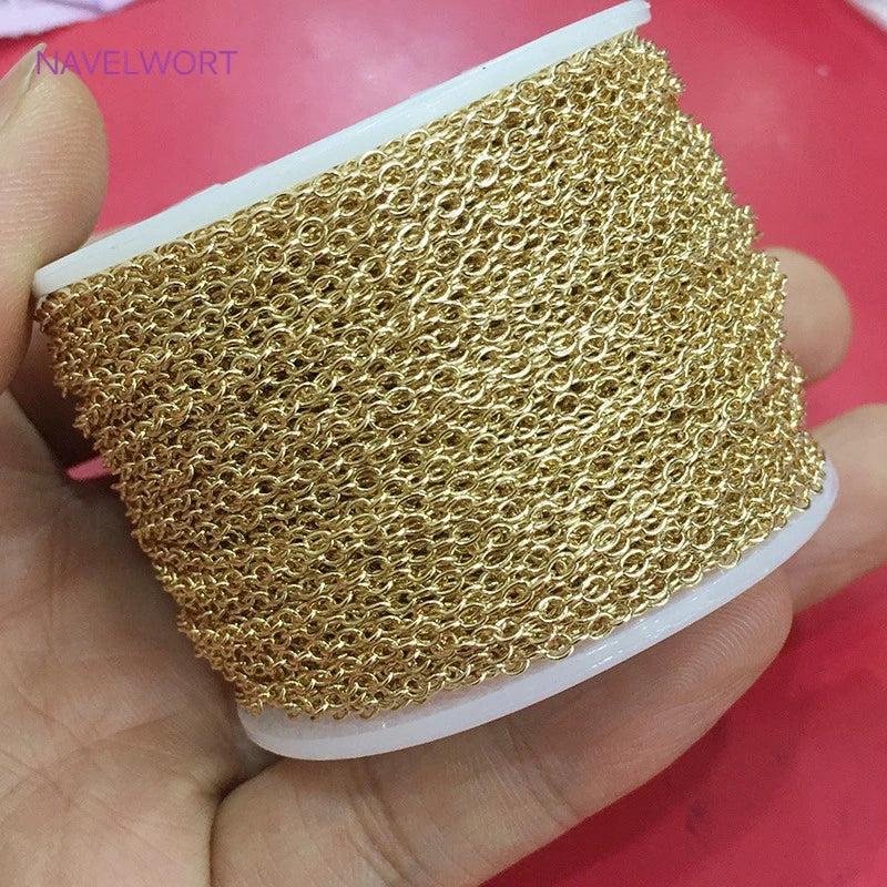 14K Plated O Shape Chain 1.5mm/2mm Brass Metal Bulk Chain DIY Jewelry