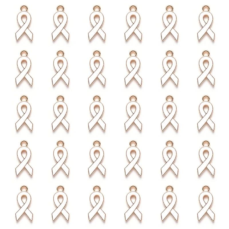 30 Pink/Purple/Red Ribbon Pendants Charms for Breast Cancer Awareness