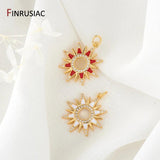 14K Gold-Plated Red Enamel Sun Pendant DIY Necklace Component