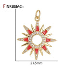 14K Gold-Plated Red Enamel Sun Pendant DIY Necklace Component