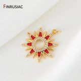 14K Gold-Plated Red Enamel Sun Pendant DIY Necklace Component