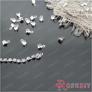 100 Pcs Silver Brass End Fasteners Rhinestone Chains JM4589