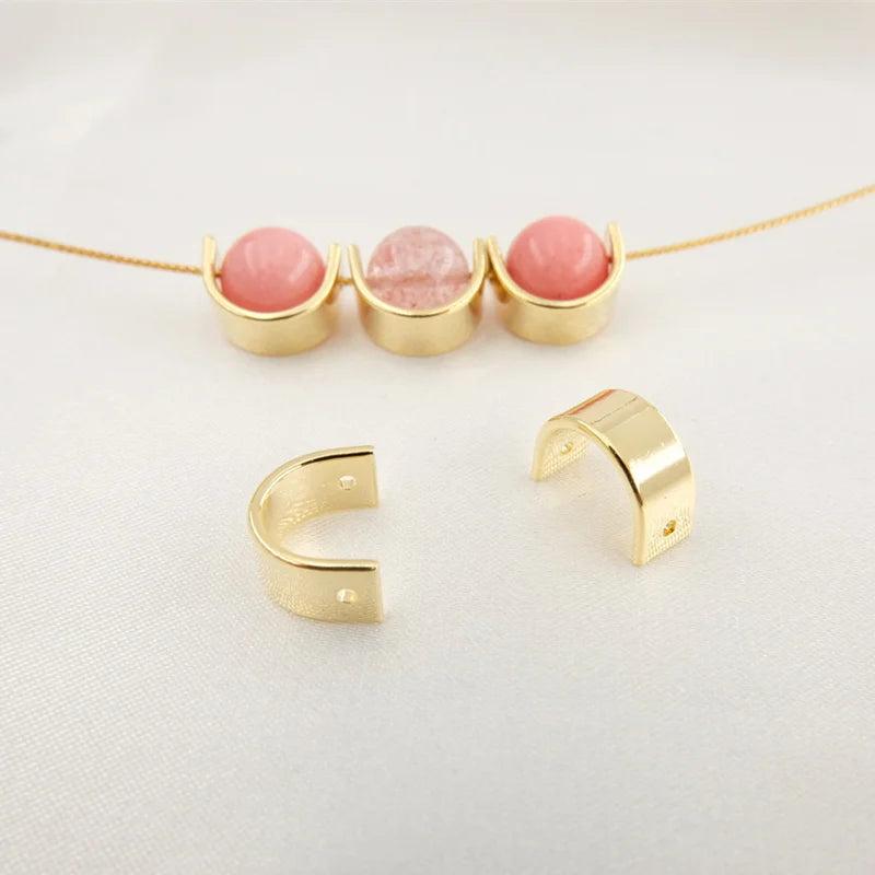 5pcs Brass Half Round Spacer Beads Double Holes Geometry Bead Ring