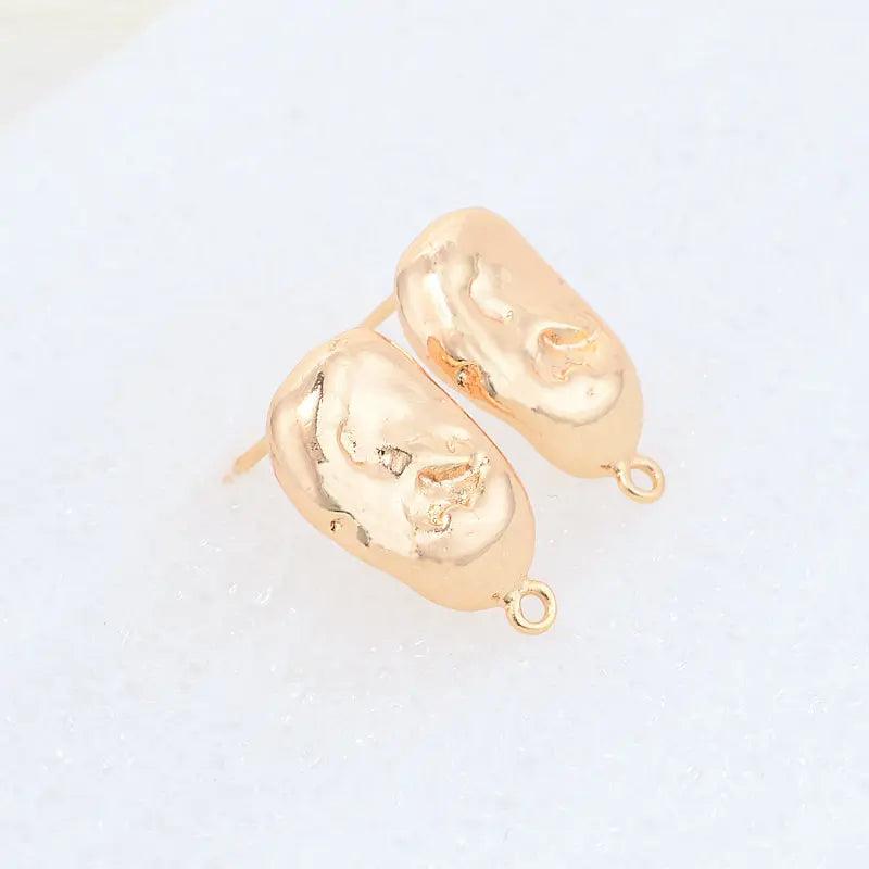 14K Plated Brass Irregular Shaped Stud Earrings Pins