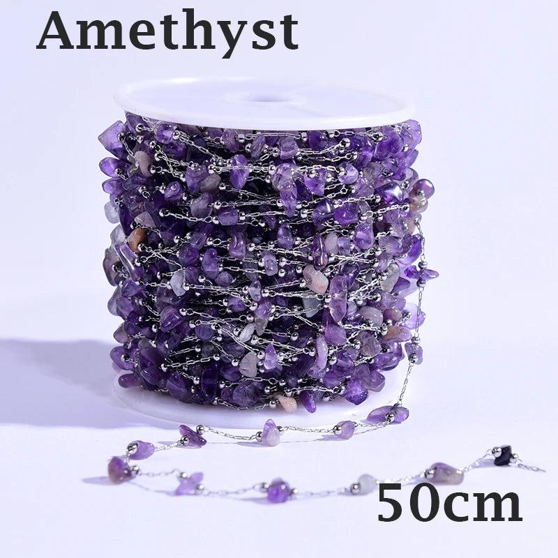 Natural Stones Stainless Steel Gem Beads Chain DIY Charms for Jewelry Making