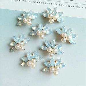 10pcs 31*21mm Pearls Rhinestone Metal Flower DIY Jewelry Accessories
