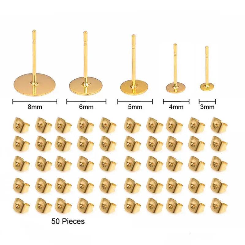 50pcs Stainless Steel Earring Studs with Plug Findings for DIY Jewelry