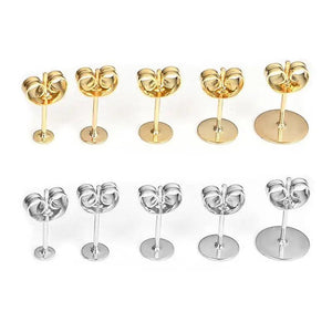 50pcs Stainless Steel Earring Studs with Plug Findings for DIY Jewelry