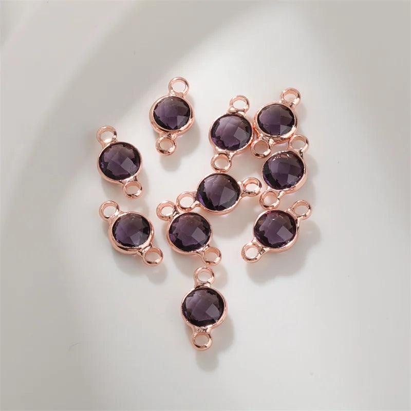 10pcs 6mm Crystal Birthstone Charms Rose Plated Glass Pendants