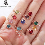 10pcs 6mm Crystal Birthstone Charms Rose Plated Glass Pendants