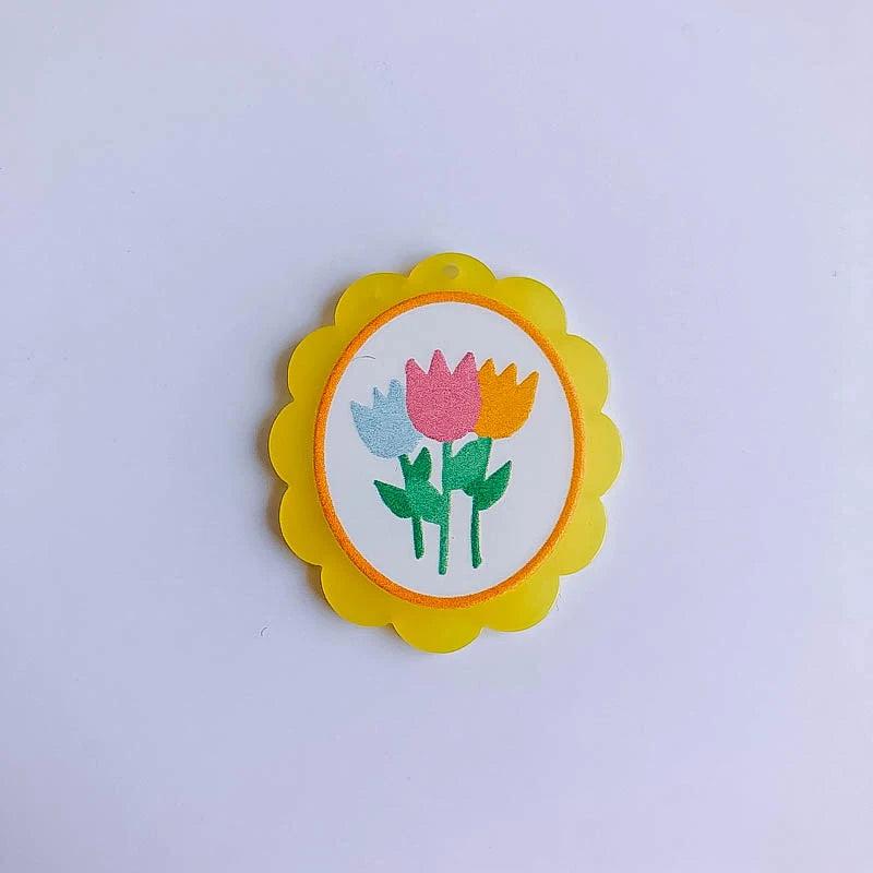 Resin Flower Eardrop Necklace Charms 6pcs