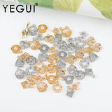 18k Plated Copper Metal Charms with Zircons, 10pcs/lot