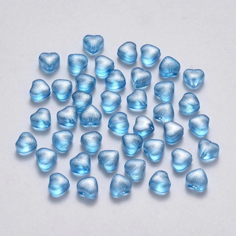 100PCS Transparent Glass Beads Heart with Glitter Powder/AB Plated 6x6x4mm