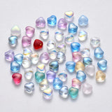 100PCS Transparent Glass Beads Heart with Glitter Powder/AB Plated 6x6x4mm