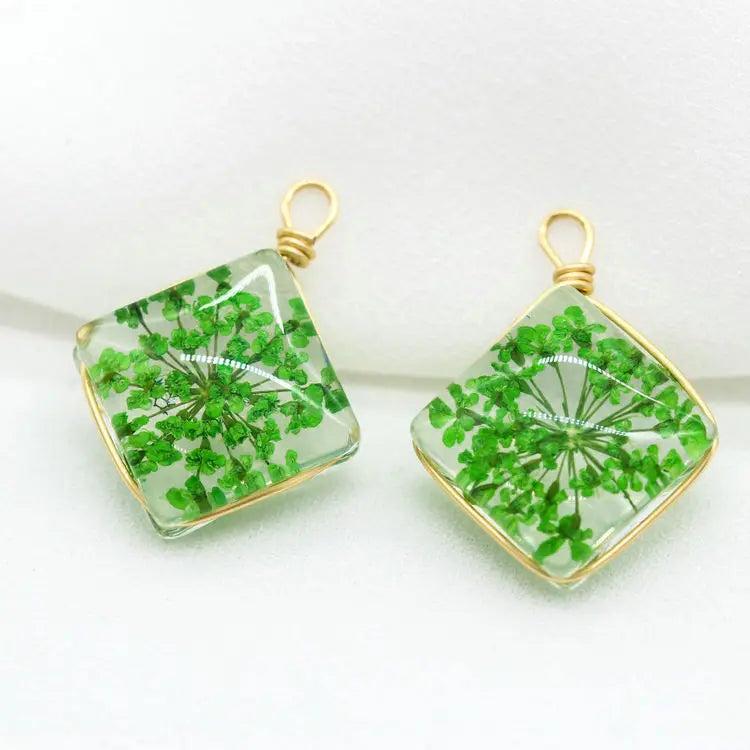 14K Brass and Glass Flowers Charms Pendants for Jewelry Making