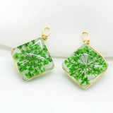 14K Brass and Glass Flowers Charms Pendants for Jewelry Making