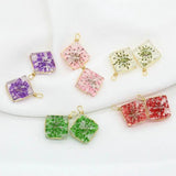 14K Brass and Glass Flowers Charms Pendants for Jewelry Making