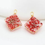 14K Brass and Glass Flowers Charms Pendants for Jewelry Making