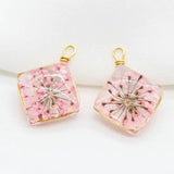 14K Brass and Glass Flowers Charms Pendants for Jewelry Making