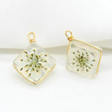14K Brass and Glass Flowers Charms Pendants for Jewelry Making