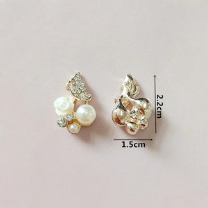 10 PCS 15x22mm Alloy KC Crystal Rhinestone Pearl Flowers Charms DIY Jewelry