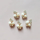 10 PCS 15x22mm Alloy KC Crystal Rhinestone Pearl Flowers Charms DIY Jewelry