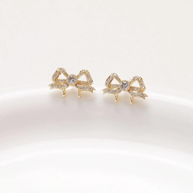 2PCS Bow Earrings Findings 14k Plated 10*17mm