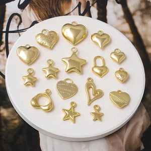 10pcs Gold Star Heart Pendant Bases for DIY Earrings Necklace